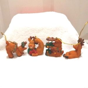 Vintage 4 Deer Ornaments That Spell out NOEL